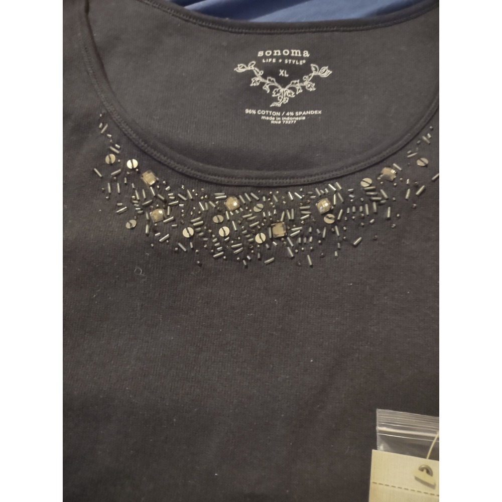 Sonoma Life Style Womens XL Black Embellished Scoop Neck Tank Festival Grunge - Picture 2 of 5